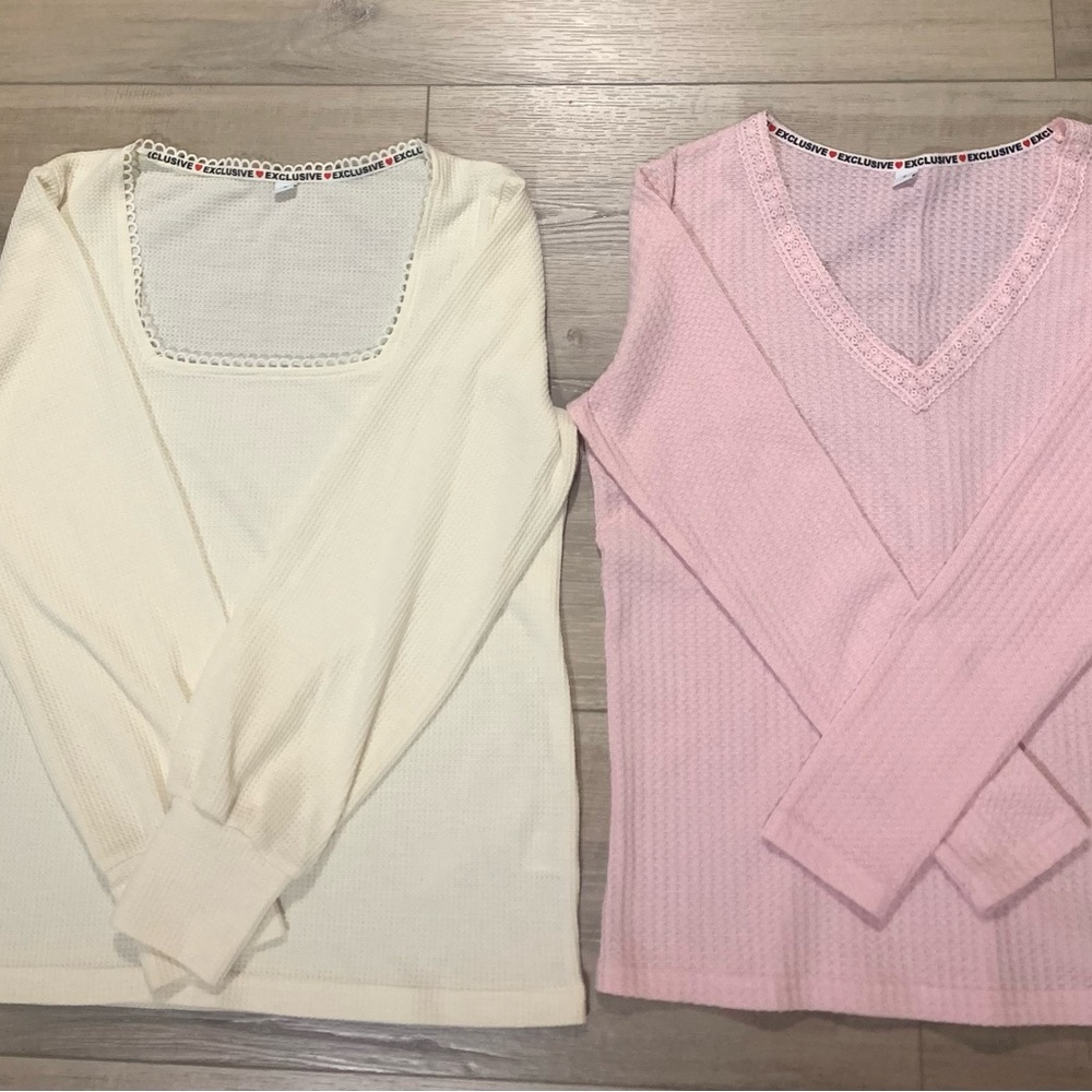 Women's Cream and Pink Thermal Tops